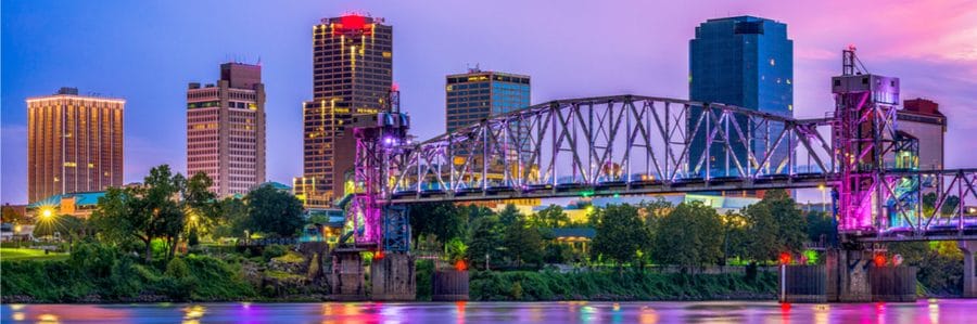 Little Rock, Arkansas city skyline and bridge