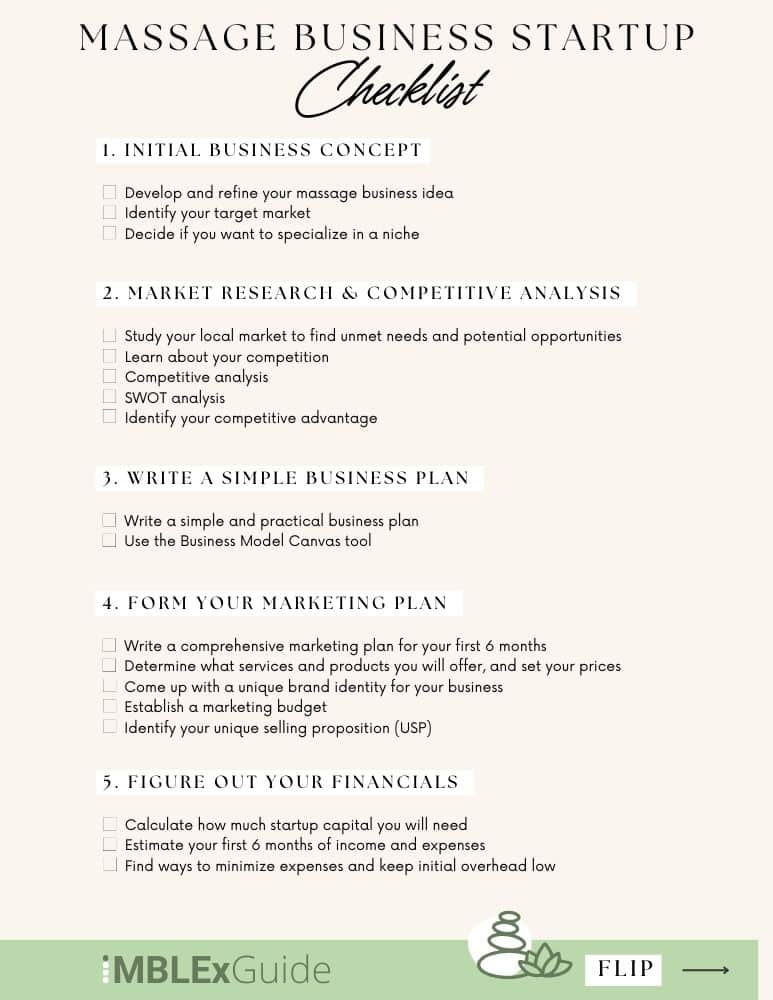 Massage Business Startup Checklist page 1