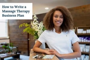 Massage Therapist Business Owner Standing at Reception Desk