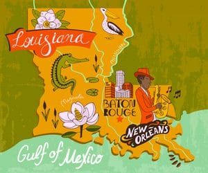Artistic map of Louisiana